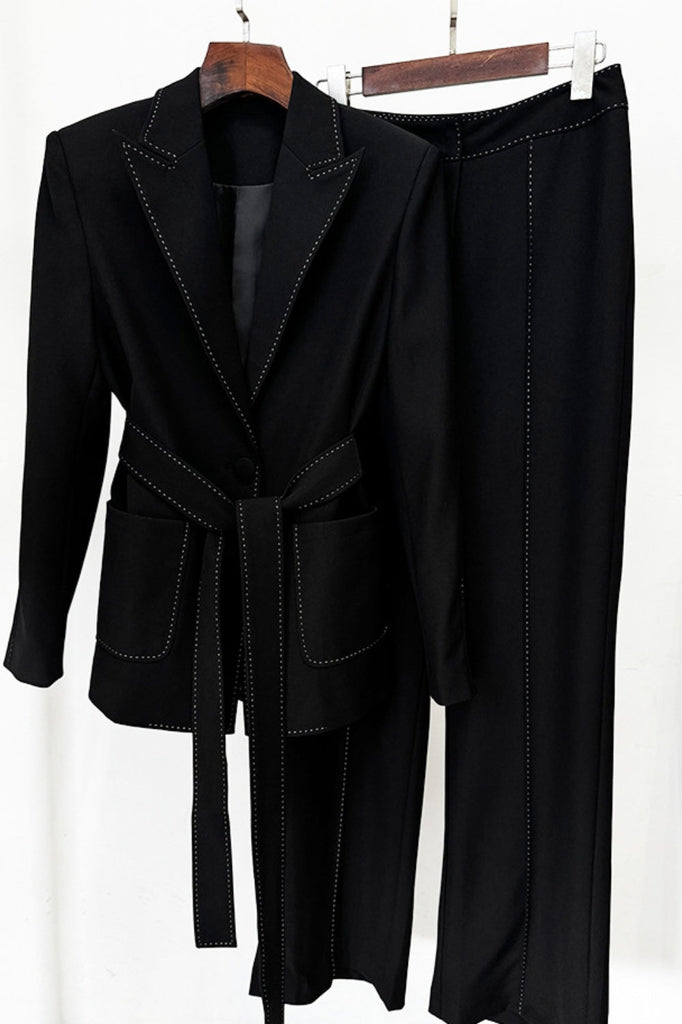 Shop  beautiful dress - Perfect for special occasions | Ishara Stitch Belted Blazer Two Piece Set