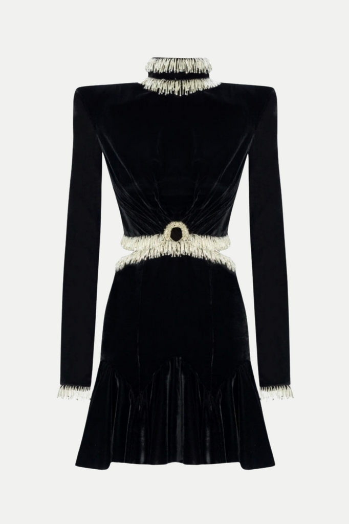 Stylish beautiful dress | Ishika Bead-Embellished Velvet Cutout Mini Dress - Ideal for special occasions