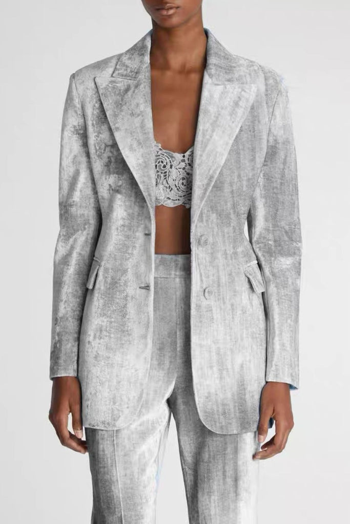 Shop  beautiful dress - Perfect for special occasions | Isleta Print Blazer Two Piece Set - Grey