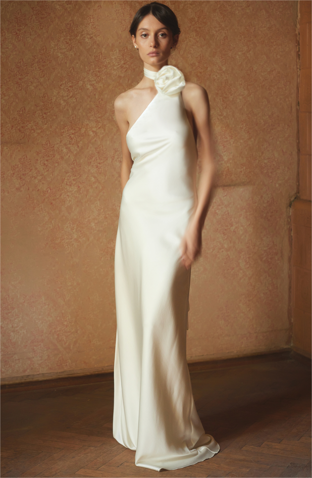 Shop  beautiful dress - Perfect for special occasions | 3D Floral Satin Solid Maxi Dress