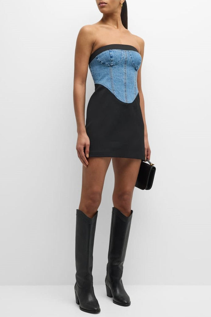 Jaelyn Patchwork Denim Mini Dress - Stylish beautiful dress for special occasions | Buy Online