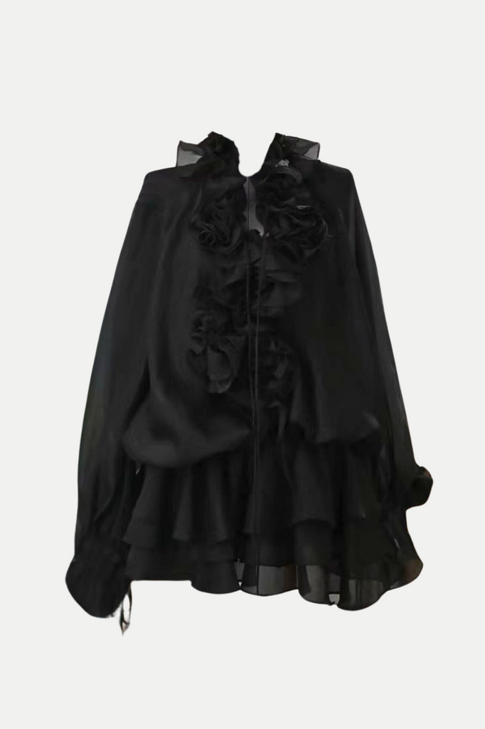 Stylish black dress | Jaketta Flower Ruffle Mini Dress - Black - Ideal for special occasions