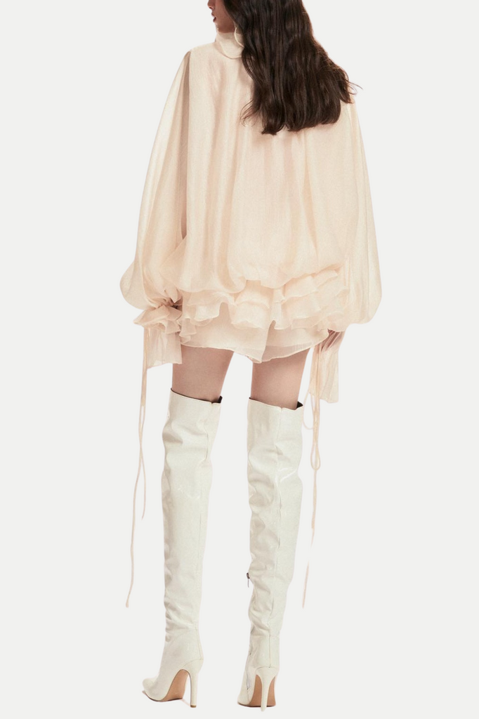 Stylish beige dress | Jaketta Flower Ruffle Mini Dress - Beige - Ideal for special occasions