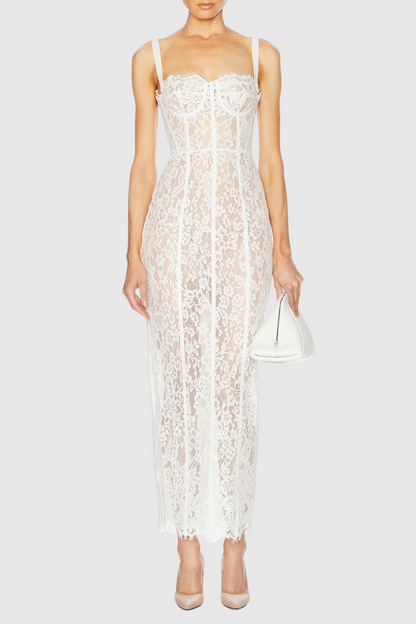 Jalana Lace Corset Midi Dress - White
