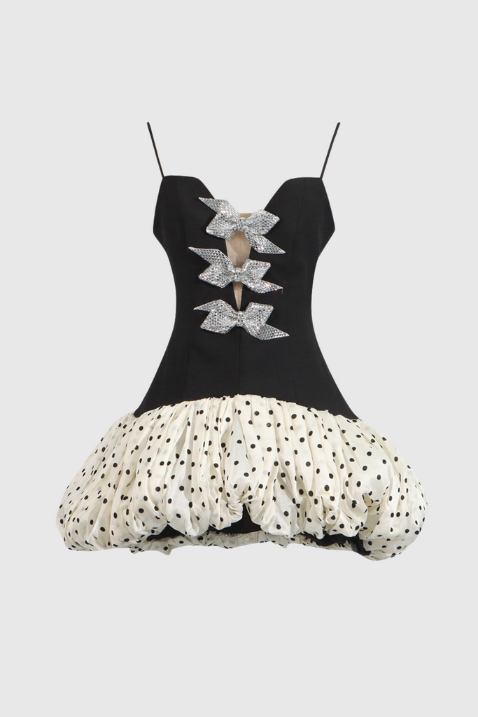 Jamara Bow Embellished Puff Dot Mini Dress - Stylish beautiful dress for special occasions | Buy Online