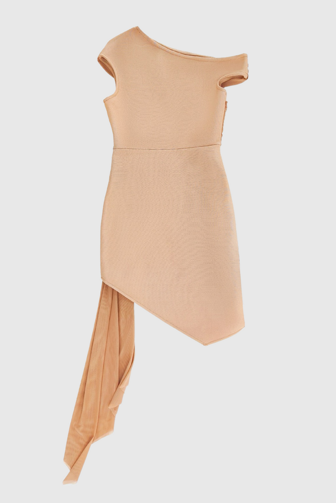 Janett One Shoulder Floral Embellished Mini Dress - Khaki - Stylish beautiful dress for special occasions | Buy Online