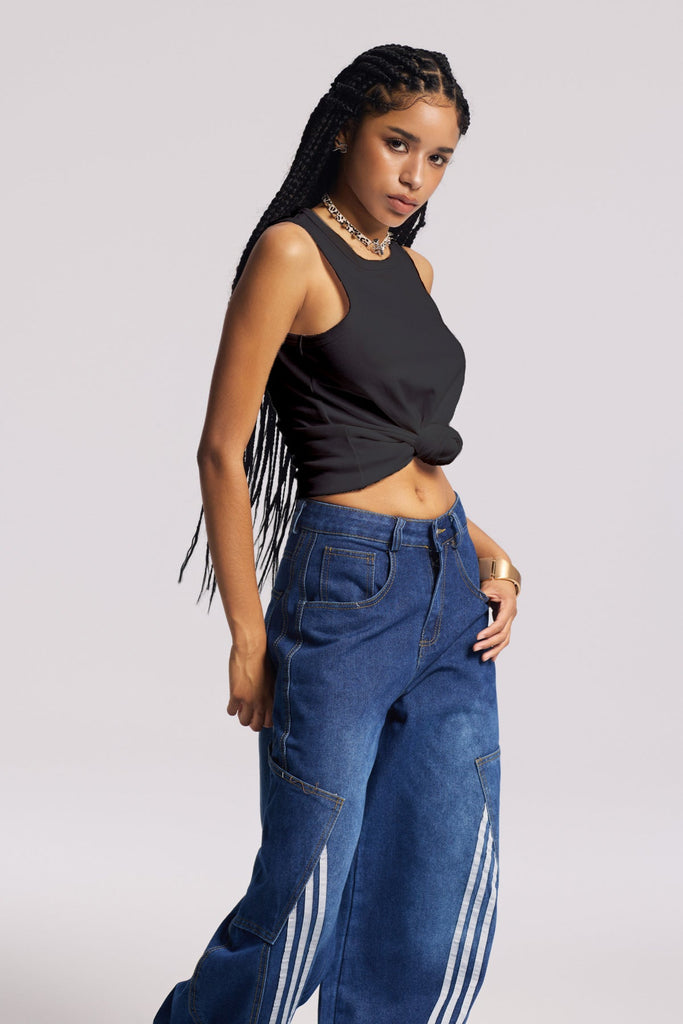 Jemma Twist Sleeveless Knit Top In Black - Stylish black dress for special occasions | Buy Online