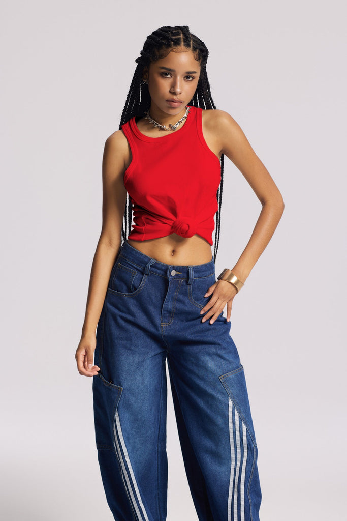 Stylish red dress | Jemma Twist Sleeveless Knit Top In Red - Ideal for special occasions