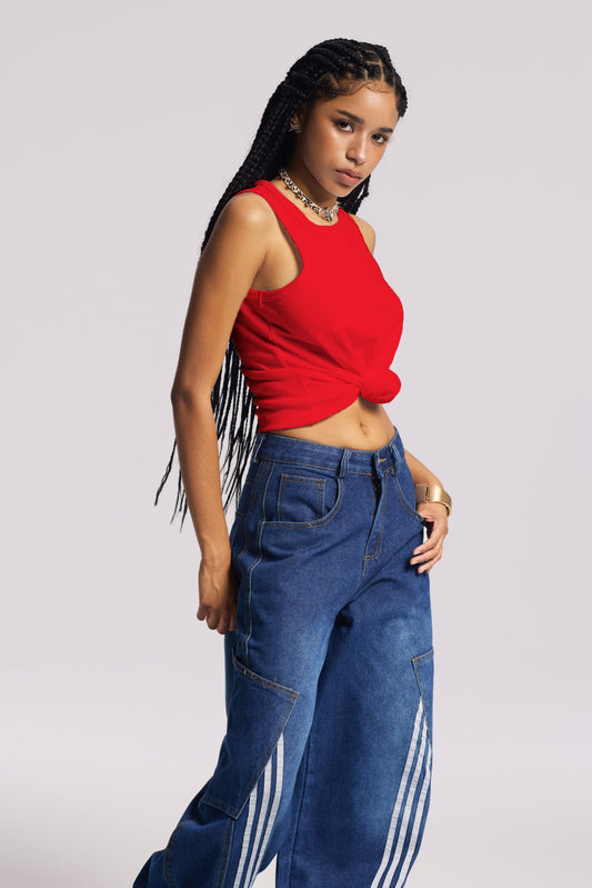 Jemma Twist Sleeveless Knit Top In Red