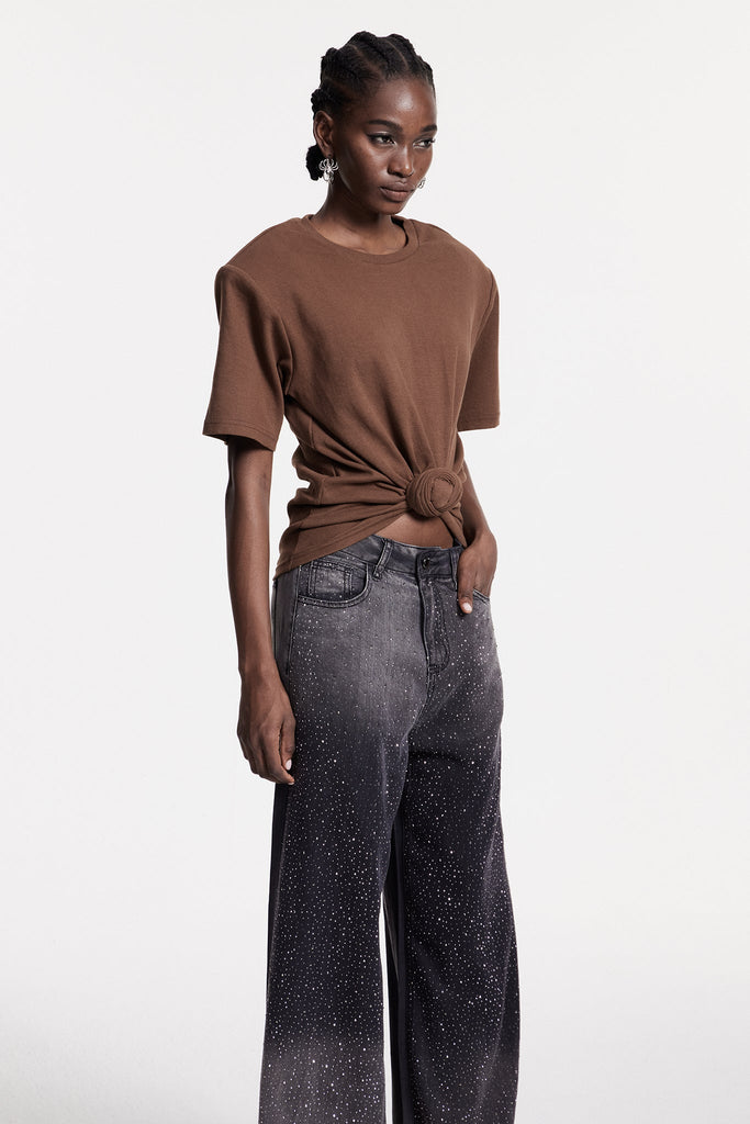 Stylish brown dress | Jemma Ruch Twist T Shirt In Brown - Ideal for special occasions