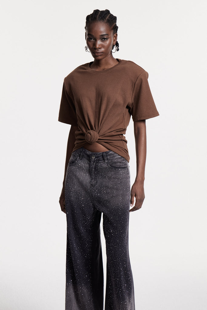 Stylish brown dress | Jemma Ruch Twist T Shirt In Brown - Ideal for special occasions