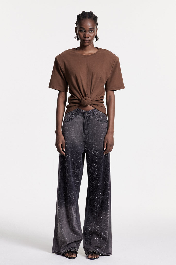 Jemma Ruch Twist T Shirt In Brown - Stylish brown dress for special occasions | Buy Online