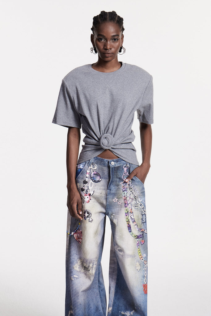 Stylish beautiful dress | Jemma Ruch Twist T Shirt In Grey - Ideal for special occasions