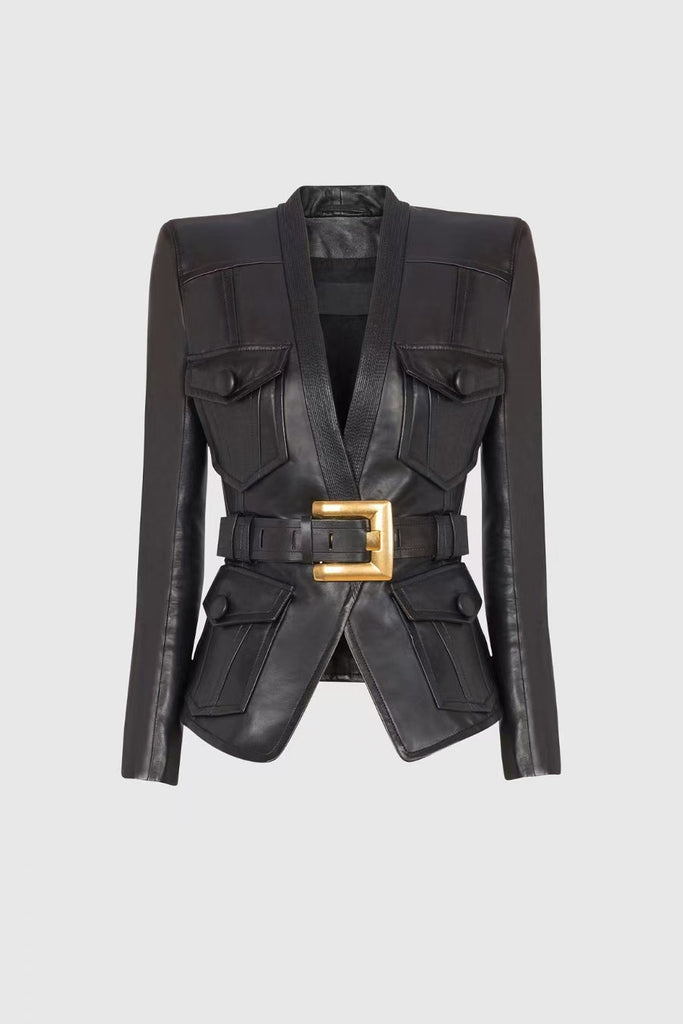 Jodell Belted Leather Jacket - Stylish beautiful dress for special occasions | Buy Online