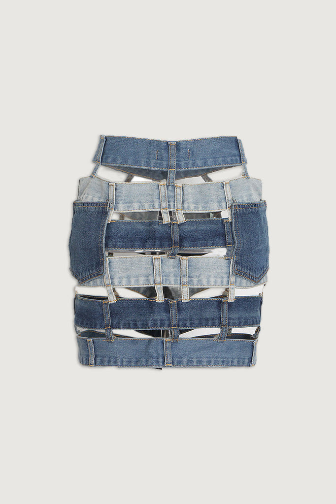 Jolene Denim Colorblock Skirt - Stylish beautiful dress for special occasions | Buy Online