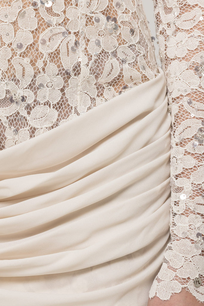 Stylish beautiful dress | Jonella Sequin Embellished Lace Dreaped Mini Dress - Ideal for special occasions