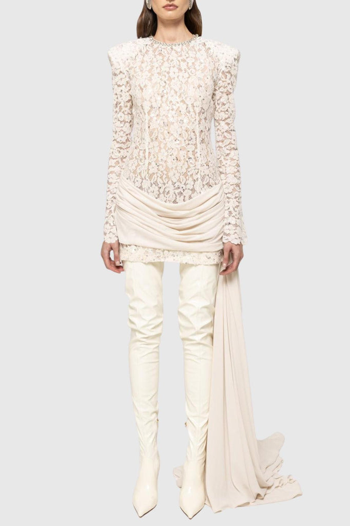 Jonella Sequin Embellished Lace Dreaped Mini Dress - Stylish beautiful dress for special occasions | Buy Online