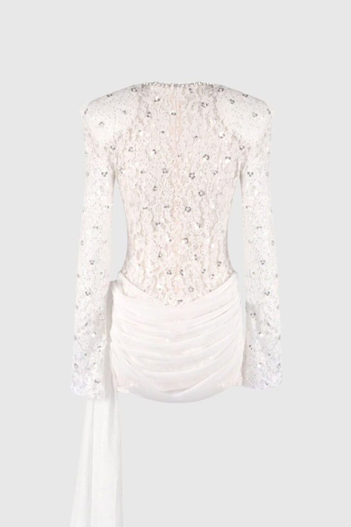 Stylish beautiful dress | Jonella Sequin Embellished Lace Dreaped Mini Dress - Ideal for special occasions