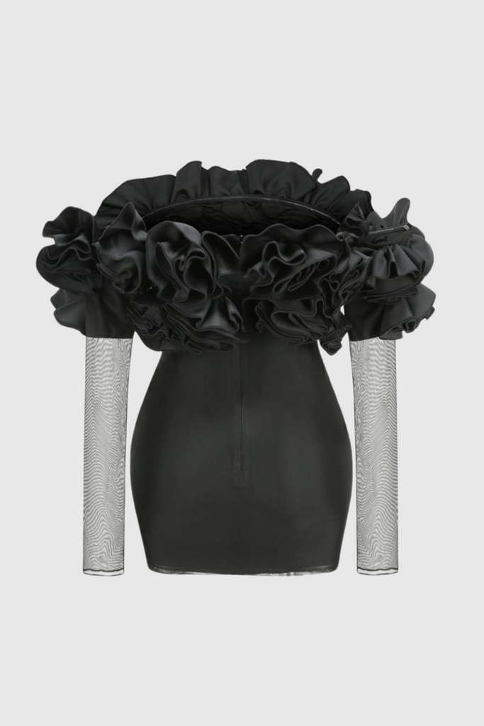 Joyanne Off Shoulder Flower Mesh Mini Dress - Stylish beautiful dress for special occasions | Buy Online