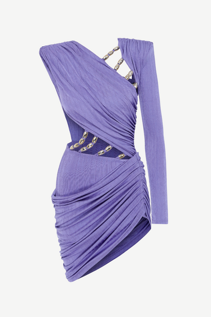 Joyco Asymmetric One Shoulder Embellished Mini Dress