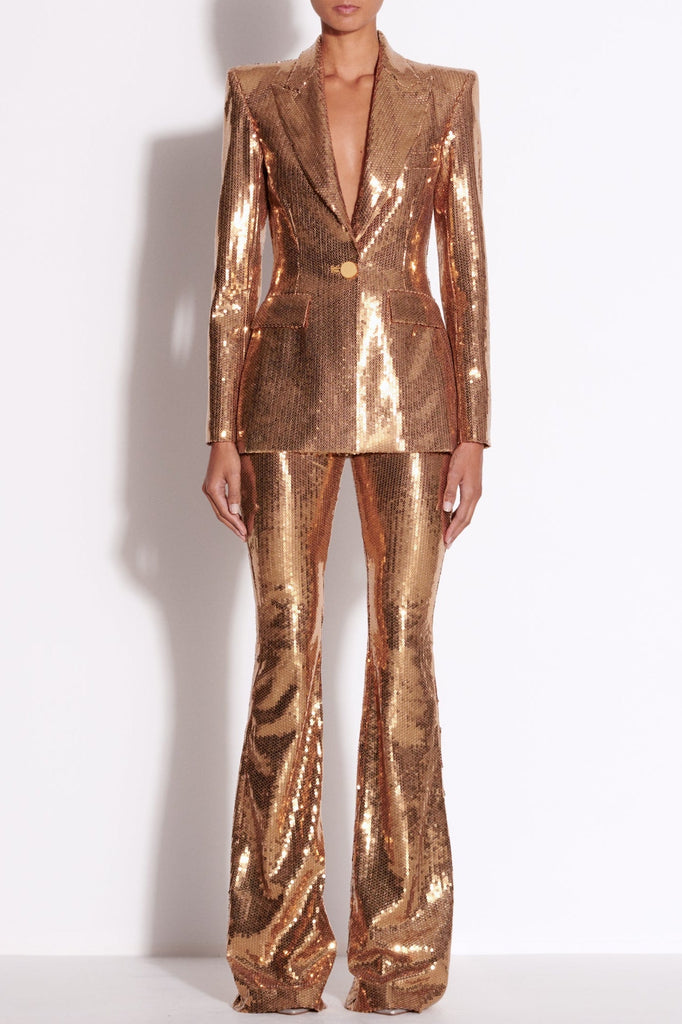 Joye Gold Sequin Blazer Two Piece Set - Stylish beautiful dress for special occasions | Buy Online