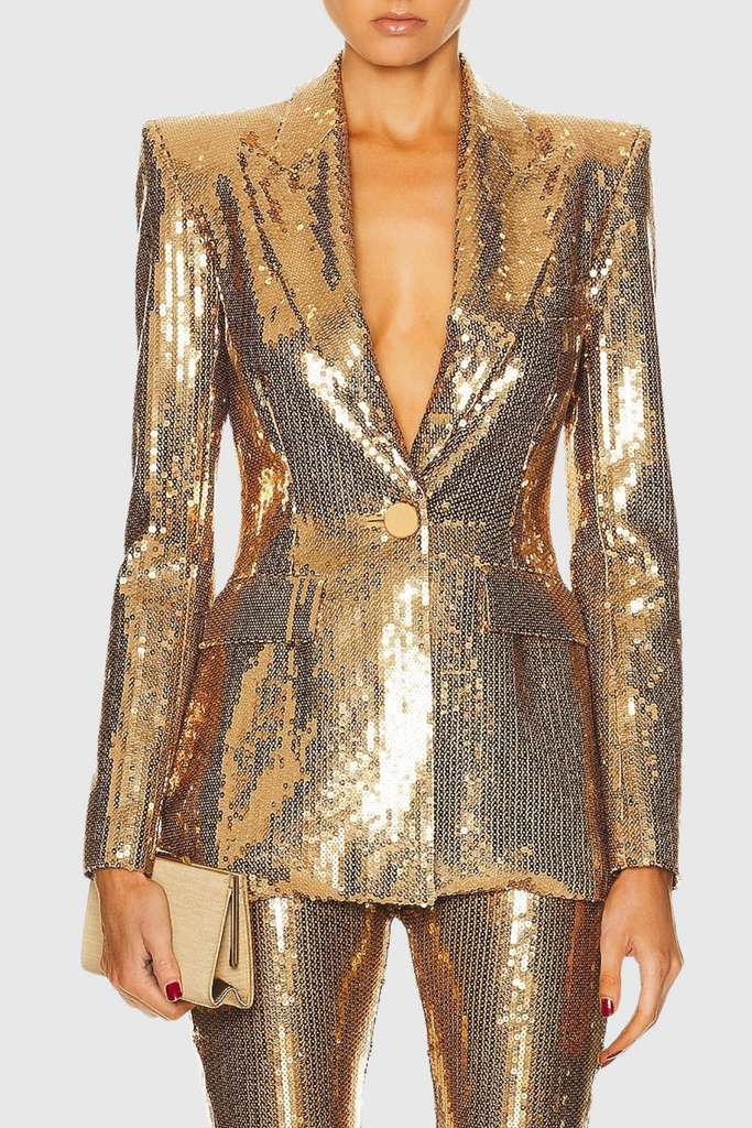 Joye Gold Sequin Blazer Two Piece Set - Stylish beautiful dress for special occasions | Buy Online