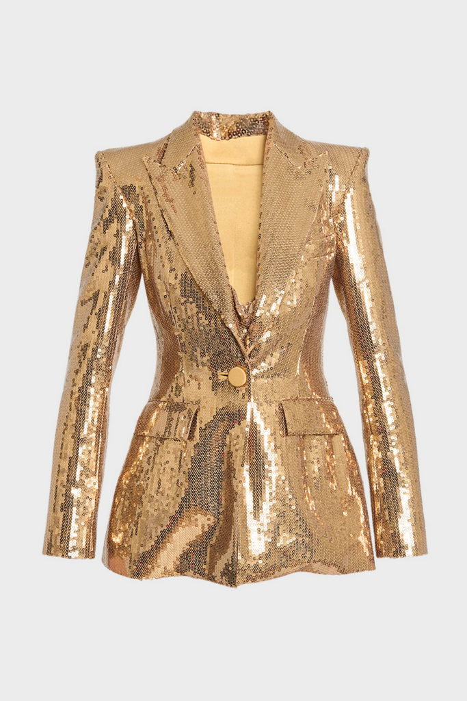 Stylish beautiful dress | Joye Gold Sequin Blazer Two Piece Set - Ideal for special occasions