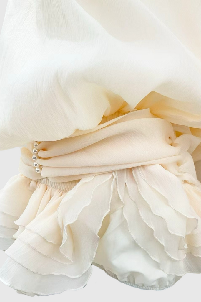 Gaiwan Halter Pearl Ruffle Mini Dress - Stylish beautiful dress for special occasions | Buy Online