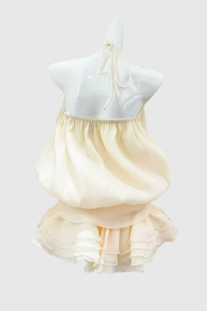 Gaiwan Halter Pearl Ruffle Mini Dress - Stylish beautiful dress for special occasions | Buy Online