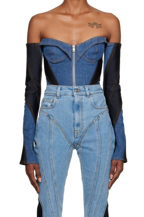 Juniper Off Soulder Patchwork Bodysuit - Stylish beautiful dress for special occasions | Buy Online