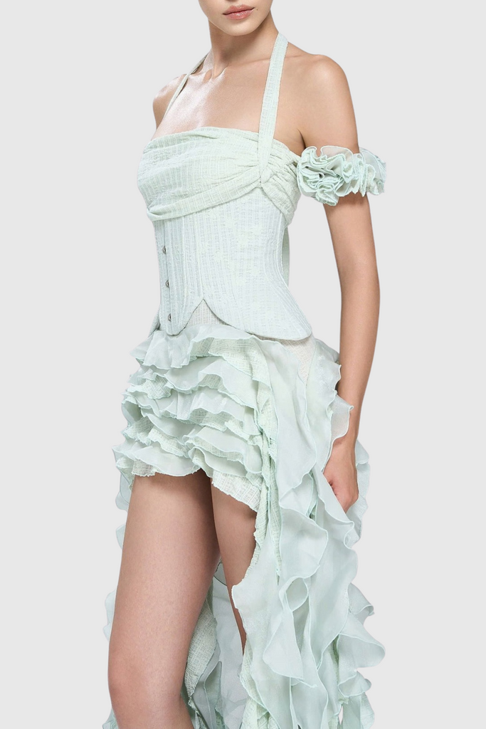 Stylish green dress | Juricn Halter Corset Ruffle Fringe Mini Dress - Green - Ideal for special occasions