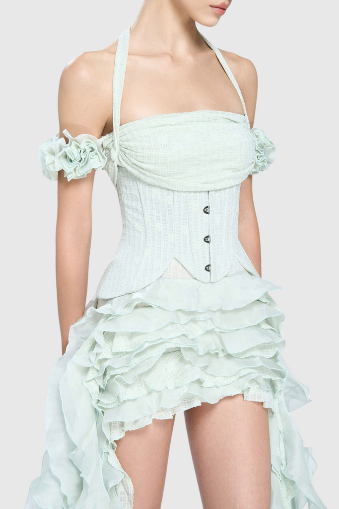 Shop  green dress - Perfect for special occasions | Juricn Halter Corset Ruffle Fringe Mini Dress - Green