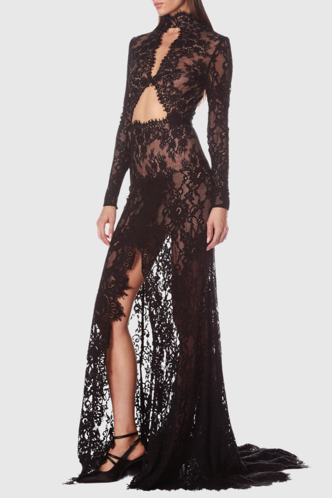 Shop  black dress - Perfect for special occasions | Juselius Lace Cutout Maxi Dress - Black