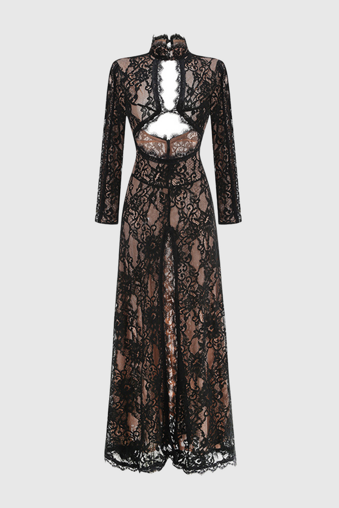 Stylish black dress | Juselius Lace Cutout Maxi Dress - Black - Ideal for special occasions