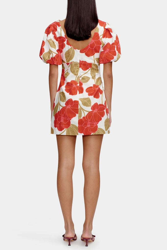 Stylish beautiful dress | multicolor Printed puff-sleeve crinkled linen mini dress - Ideal for special occasions