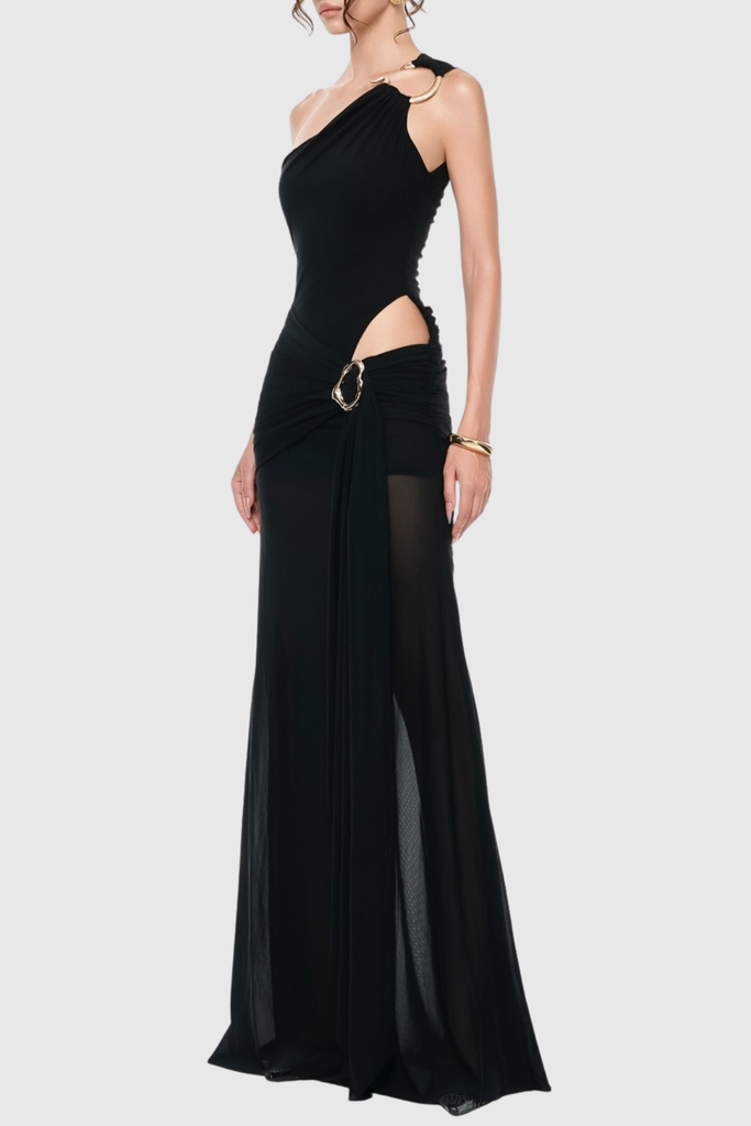 Shop  beautiful dress - Perfect for special occasions | josephine One Shoulder Mesh Draped Cutout Maxi Dress