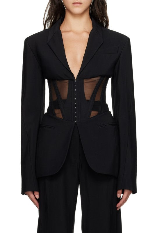 Kamryn Paneled Mesh Blazer - Black - Stylish black dress for special occasions | Buy Online