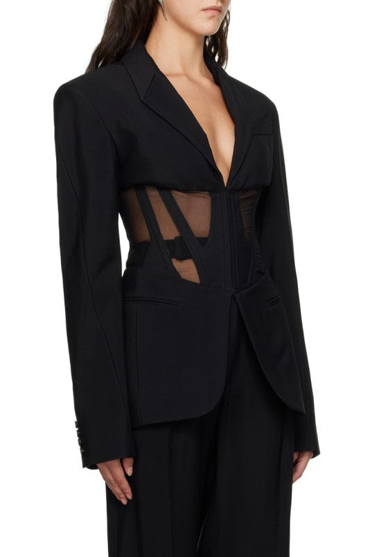 Stylish black dress | Kamryn Paneled Mesh Blazer - Black - Ideal for special occasions