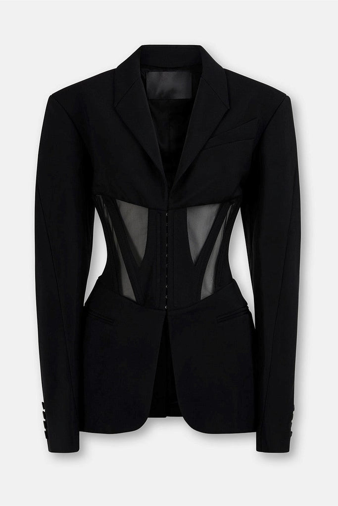 Stylish black dress | Kamryn Paneled Mesh Blazer - Black - Ideal for special occasions