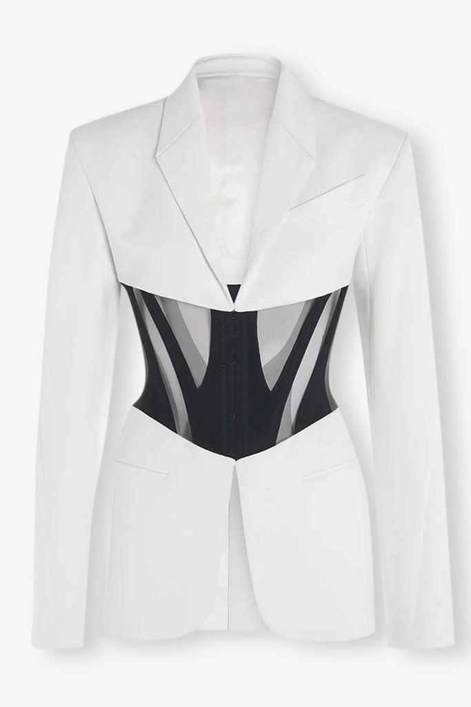Shop  white dress - Perfect for special occasions | Kamryn Paneled Mesh Blazer - White