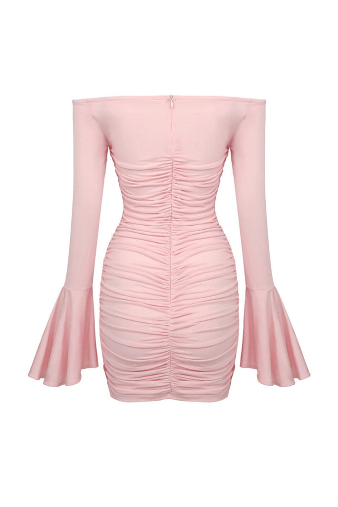 Stylish beautiful dress | Karla Ruched Flower Off Shoulder Mini Dress - Ideal for special occasions