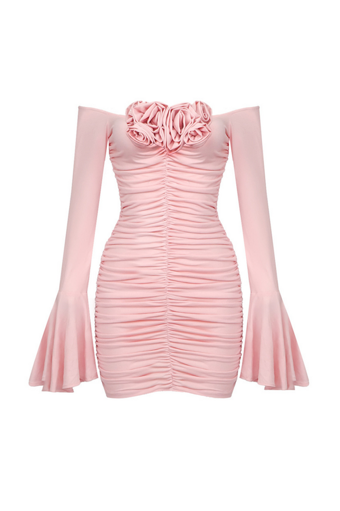 Stylish beautiful dress | Karla Ruched Flower Off Shoulder Mini Dress - Ideal for special occasions