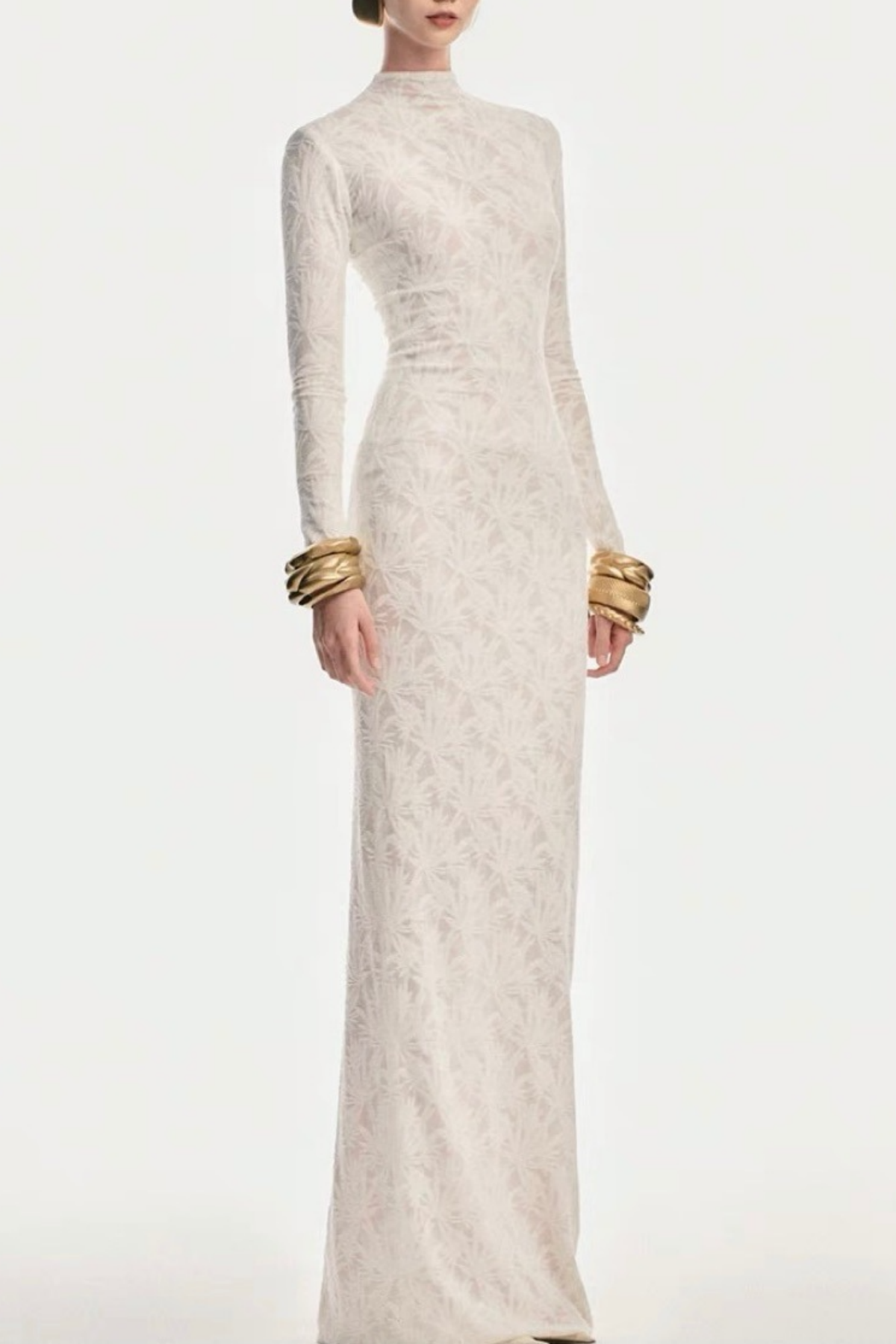 Karta Leaf Jacquard Knit Maxi Dress