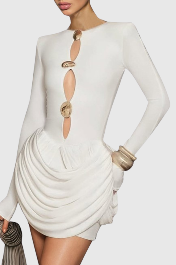 Stylish white dress | jessie Cutout Ruched Mini Dress - White - Ideal for special occasions