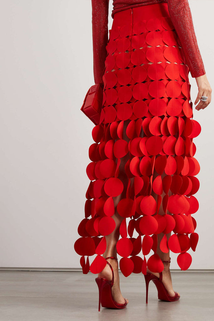 Katelyn Fringe Midi Skirt - Red - Stylish red midi for special occasions | Buy Online