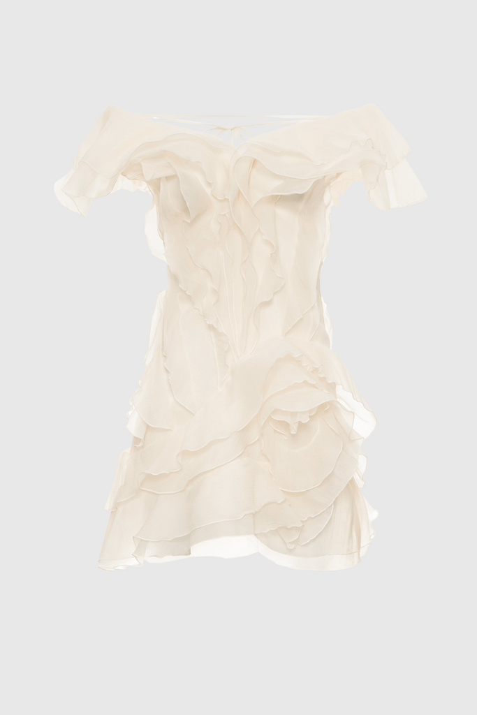 Stylish beige dress | Kellan Off Shoulder Ruffle Mini Dress - Beige - Ideal for special occasions