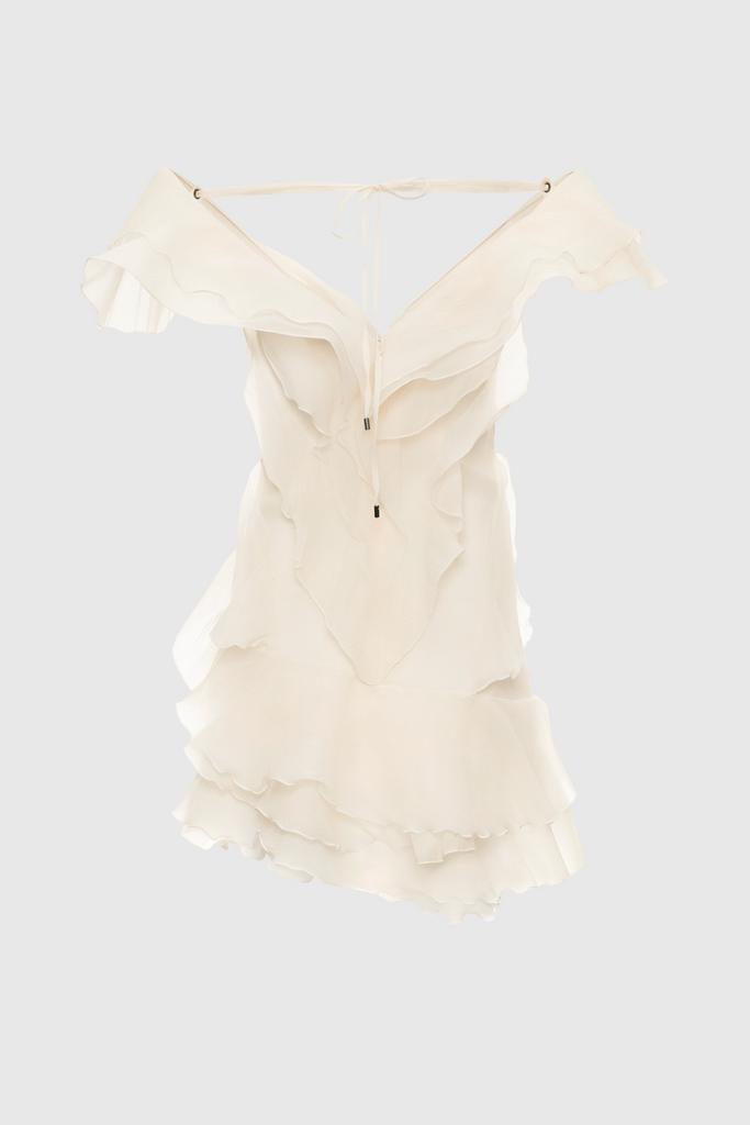 Stylish beige dress | Kellan Off Shoulder Ruffle Mini Dress - Beige - Ideal for special occasions