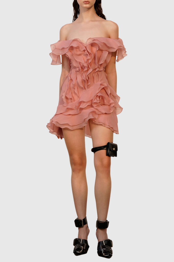 Kellan Off Shoulder Ruffle Mini Dress - Pink - Stylish pink dress for special occasions | Buy Online