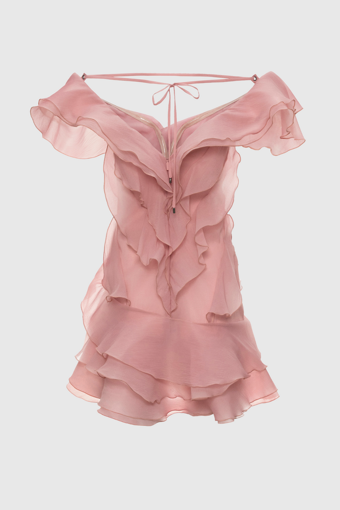 Kellan Off Shoulder Ruffle Mini Dress - Pink - Stylish pink dress for special occasions | Buy Online