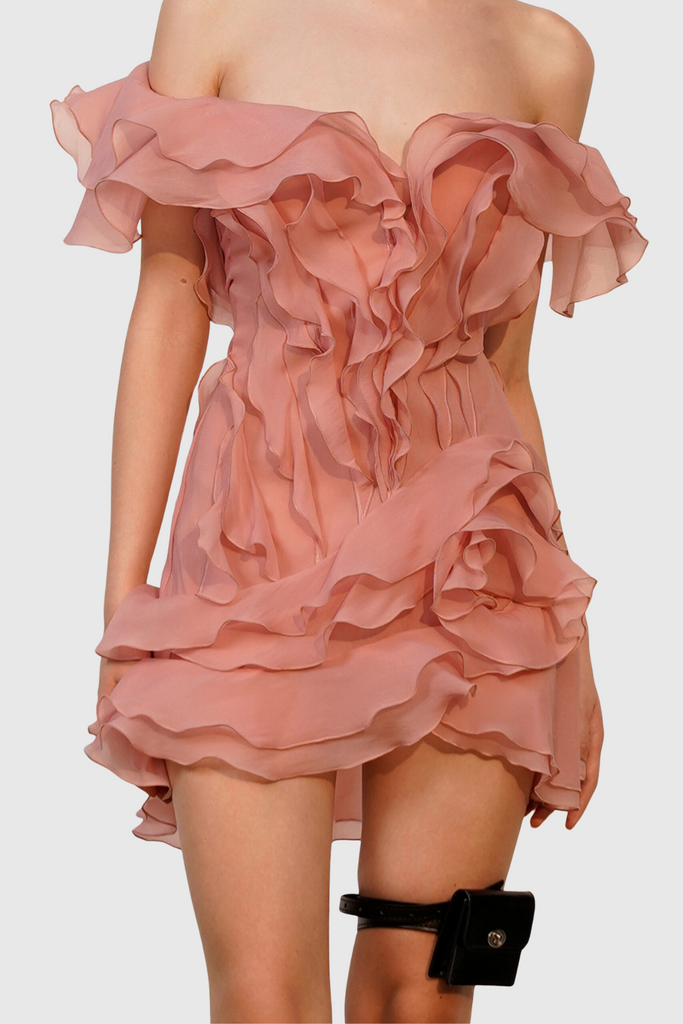 Shop  pink dress - Perfect for special occasions | Kellan Off Shoulder Ruffle Mini Dress - Pink